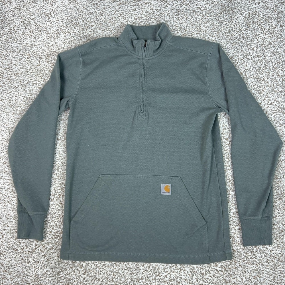 Carhartt Sweater Mens Medium Green Quarter Zip Thermal Pullover Workwear Top